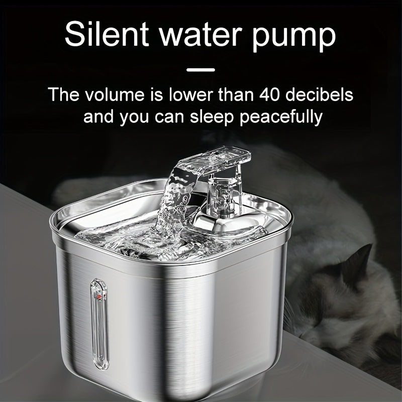 2L Stainless Steel Cat Fountain Water Bowl, Intelligent Cat Water Fountain