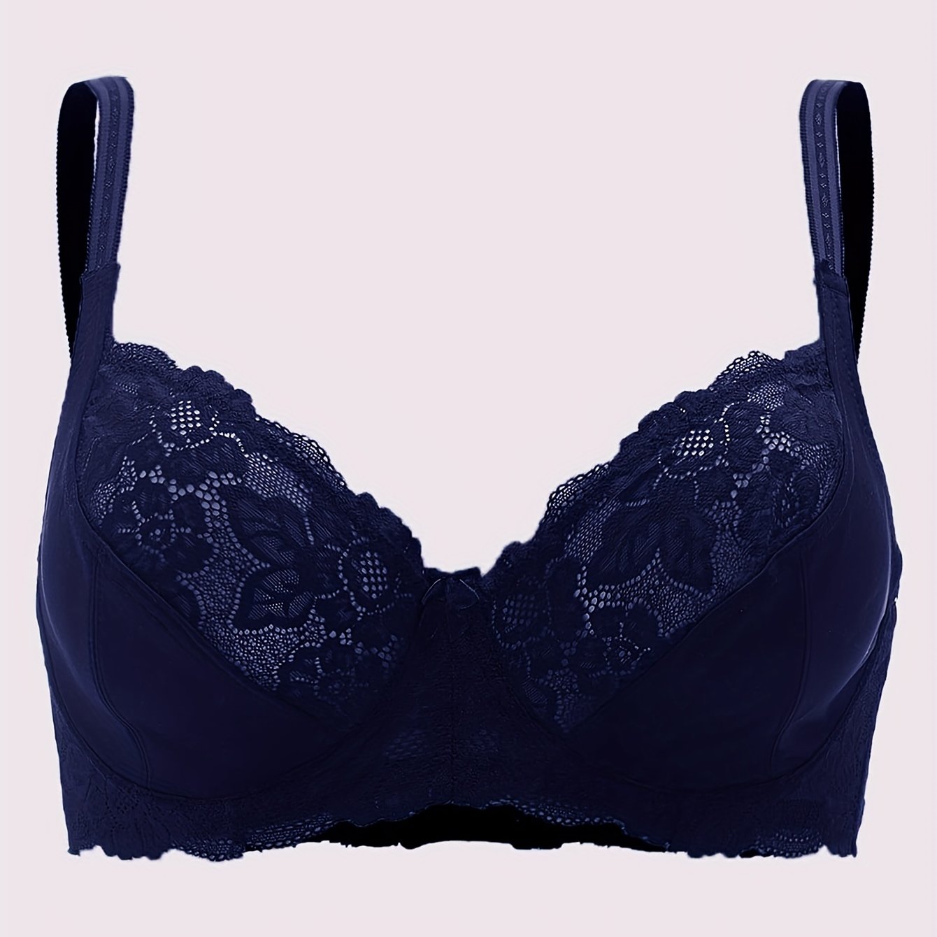 Elegant plus size bra with bow decor and contrast lace, underwired and non-padded.