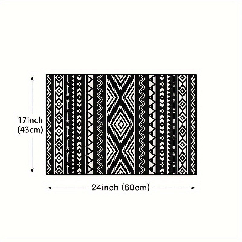 Bohemian Black And White Carpet Floor Mat for Kitchen, Dining Room, Home Office, Sink, and Laundry Room. Features Farmhouse Fatigue-Resistant design, Non-slip and Washable for added convenience.