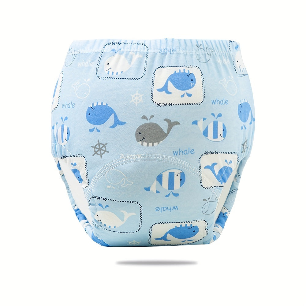 Three pieces of patterned potty training pants made of six-layer breathable cotton gauze for all seasons. These baby cloth diapers can also be used as children's diaper pants and are washable.