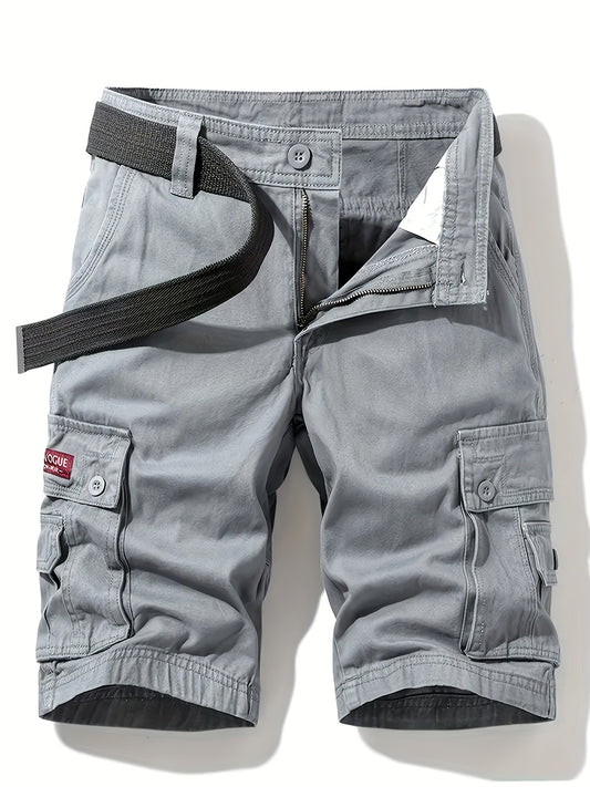 Cargo shorts for men with classic design, solid color, multi pockets, drawstring waist, perfect for summer outdoor activities.