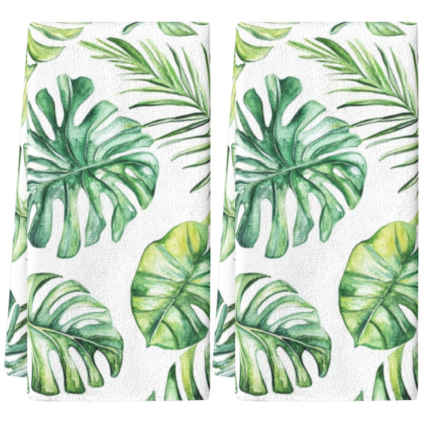 Set of 2 Cleaning Cloths and Dish Towels with Tropical Plant, Palm Leaf, and Monstera Patterns - Perfect for Kitchen Decor, Holiday Decorations, Table Settings, Kitchen Supplies, Home Decor, and Gifting for New Homes or Bathrooms