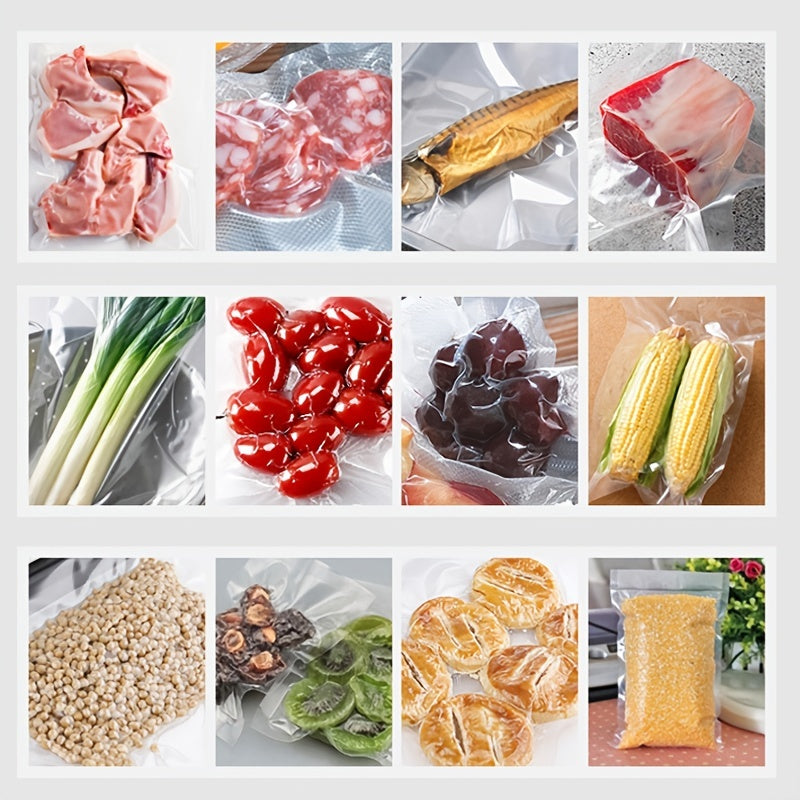 100 pieces of vacuum sealer bags, plastic storage bags for use with vacuum sealing machines to pack and seal food for storage.