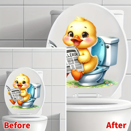 Quackie Cute Duckling Toilet Decal - Waterproof, Self-Adhesive, Animal Theme, Square Shape, Reusable Decorative Decal for Bathroom, Ceramic Surface Compatible.