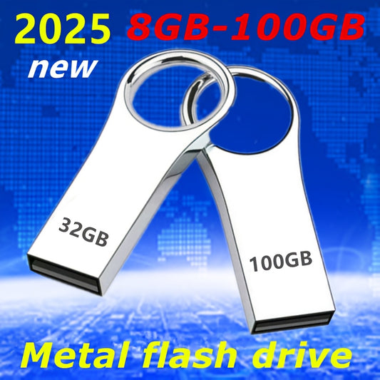 8GB dan 100GB gacha sig'imlarda mavjud bo'lgan metall USB 2.0 flesh xotira.