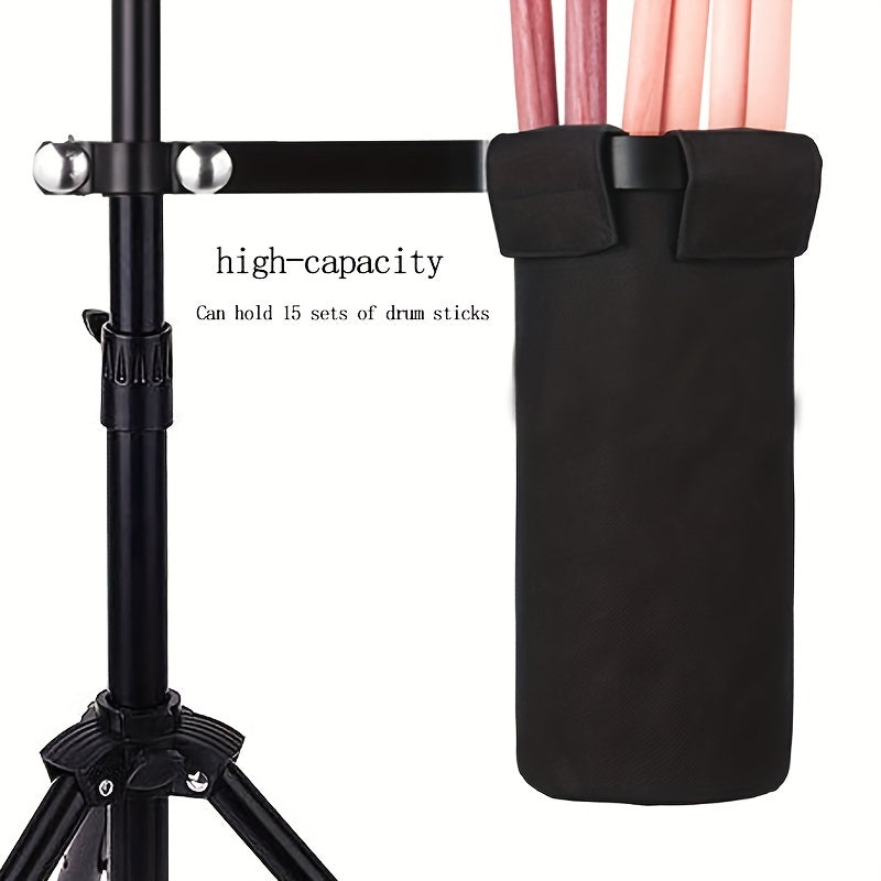 Drumstick Storage Bag with large capacity and durability. Easily attaches to drum, music, or microphone stands.