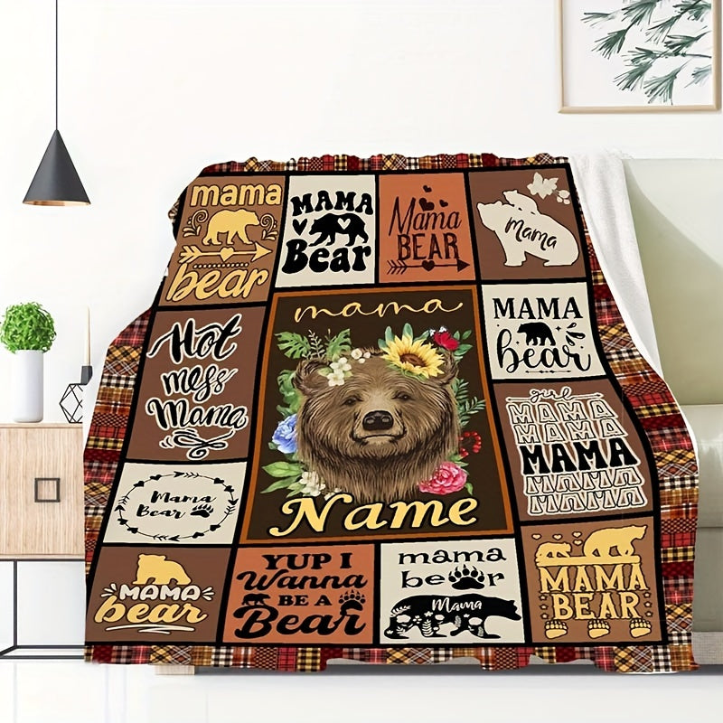 Gift the Mama Bear Throw Blanket to Mom - Reversible, Modern Design, Perfect for all Seasons, Easy to Clean, Vibrant Digital Print, Made of Polyester, Versatile Use, Adorable Animal Theme, Knitted Texture, Ideal for Mother's Day, Birthday, Thanksgiving