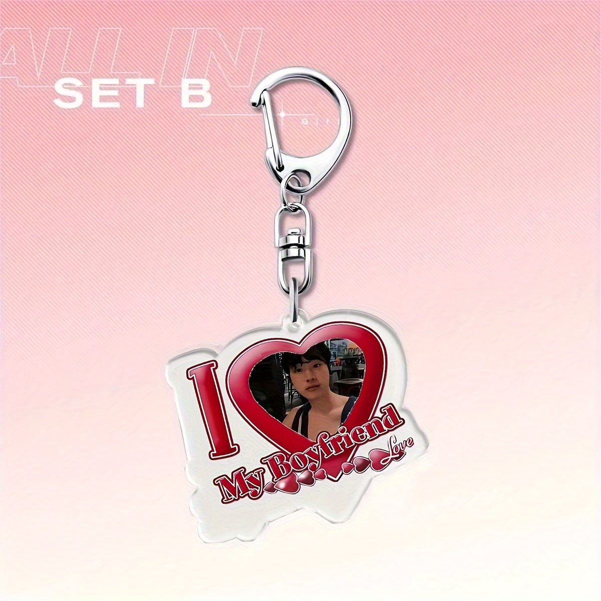 Customize your keys with a unique touch using our personalized acrylic heart keychain. Featuring a UV printed portrait and alphabet theme, this keychain is the perfect Valentine's Day gift for your significant other. With a lobster clasp for easy