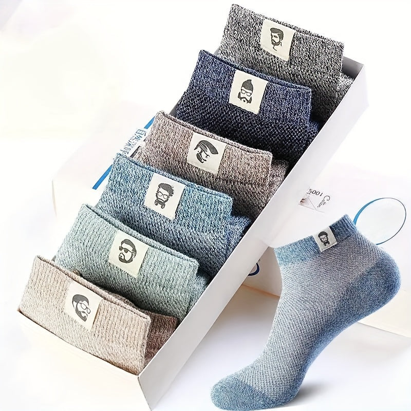 6 pairs of men's mid-calf socks for summer, anti-odor, sweat-absorbing, breathable mesh.