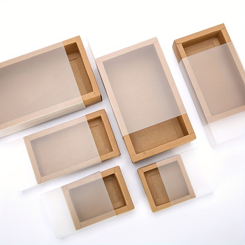 Pack of 10 Frosted PVC Windows Kraft Paper Gift Boxes for Wedding Party, Cookies, and Candy.