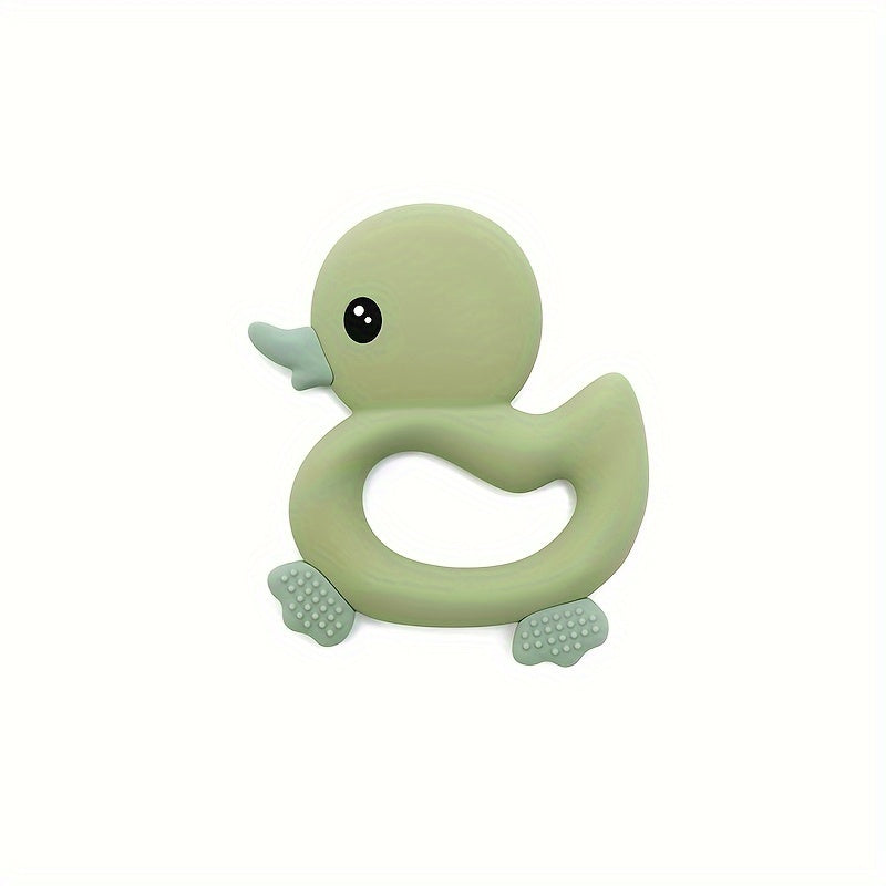 Silicone Baby Teether in Duck Shape - BPA-Free Oval Teething Ring for Infants, Easy-to-Hold Bath Toy, Perfect Gift for Boys and Girls