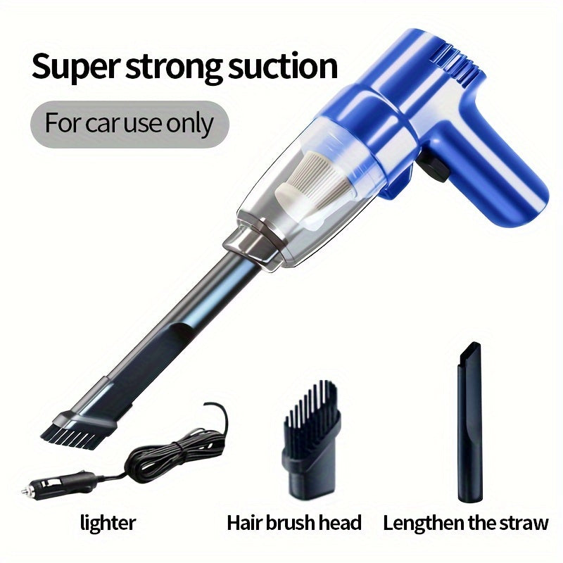 Battery-free portable handheld car vacuum with high suction power for both wet and dry cleaning in small sedans.