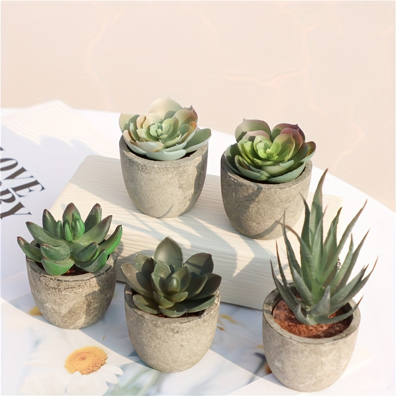 5 cross-border hot selling simulation succulent potted plants in paper pulp pots, bonsai desktop small ornament set.