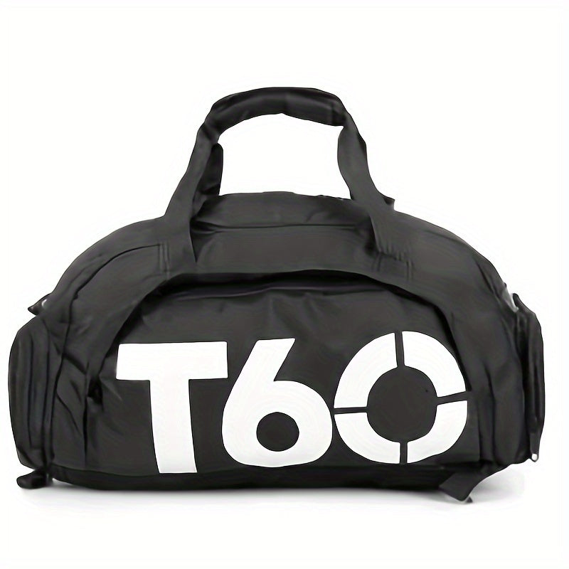 TT060 Large Waterproof Gym Bag with Zip Closure, Stylish Black & Yellow Letter Design, Ideal for Men & Women.