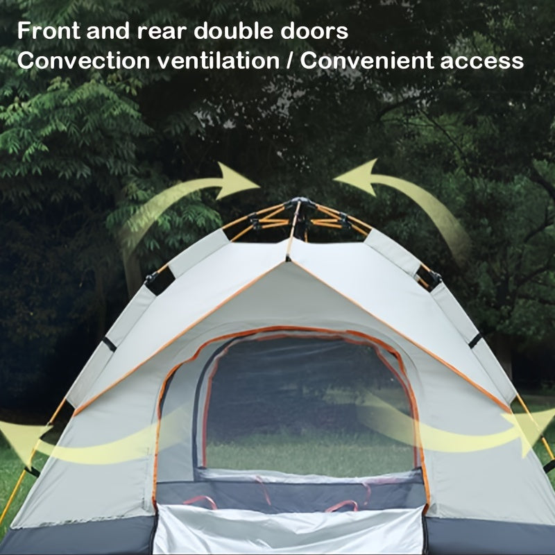 Portable dome tent for 2-3 people with mosquito netting, fiberglass poles. Perfect for family camping and outdoor adventures. Easy setup, all-season use. Durable white polyester fabric.