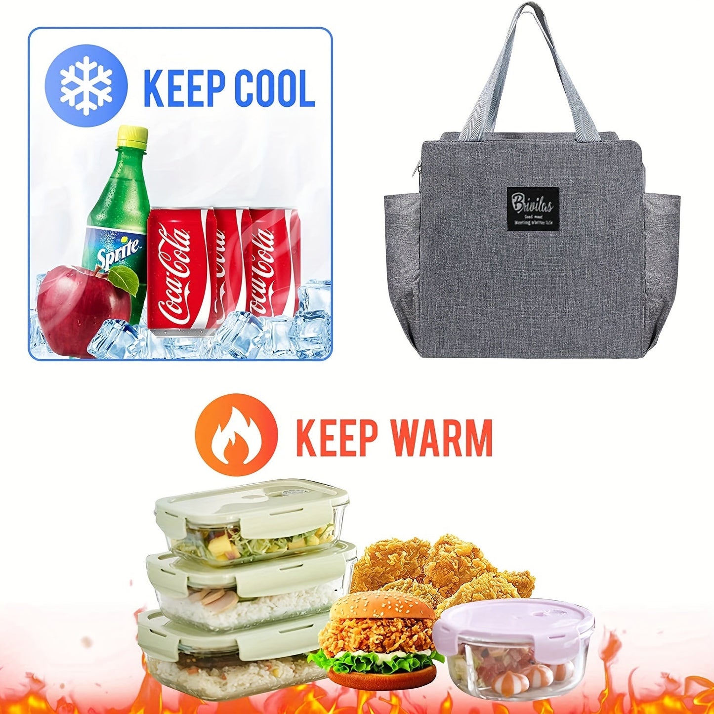 Keep your belongings tidy and your energy levels up with this insulated lunch bag featuring dual side pockets and a thermal tote box. Perfect for back-to-school, classes, college, school supplies, kitchen organization, storage, and kitchen accessories.