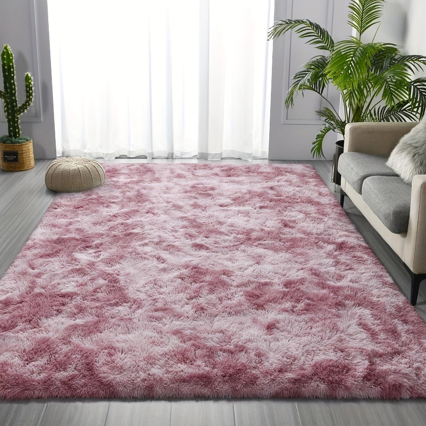 Large Soft Comfort Long Shaggy Faux Fur Area Rug with Hand-Washable Indoor Polyester Plush Carpet. Versatile for Living Room, Bedroom, and Public Spaces. Easy Maintenance with Modern Gradient Design.