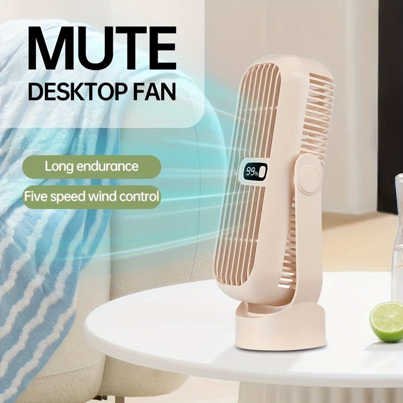 Portable Wireless Desktop Fan, 1pc, with 5-Speed Small USB Desktop Fan, Mini Cooling Fan, Rotatable Silent Tower Fan with LED Digital Display. Perfect gift for Home, Office, Dorm, Outdoors, School, Fishing, Camping, and Travel.