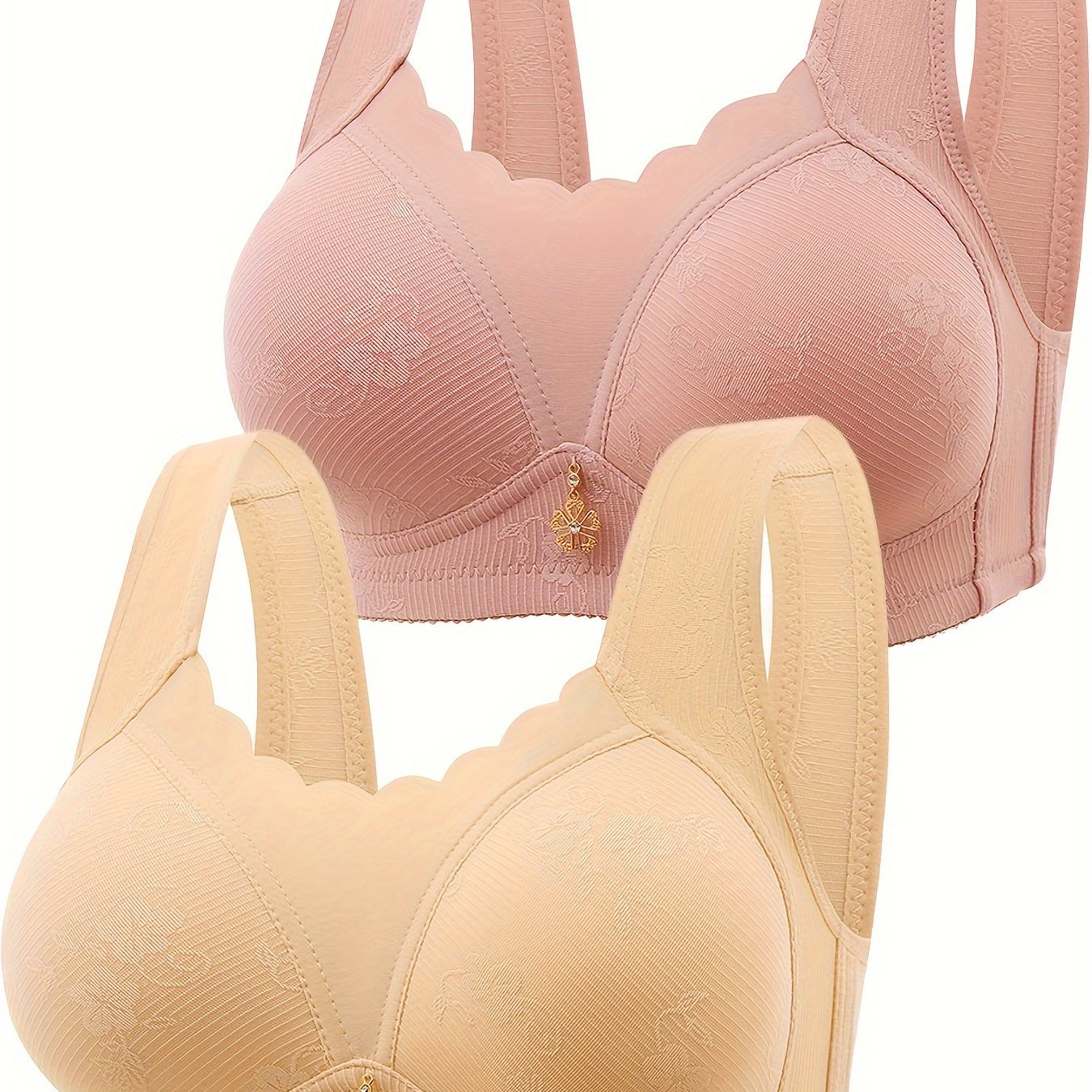 2 Seamless Floral Lace Tank Bras for women, Elegant and Comfortable with Wireless design.