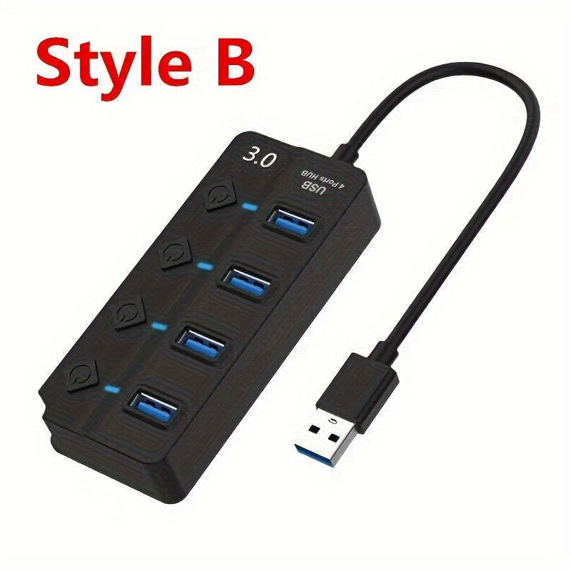 1pc USB Adapter Hub with 7 or 4 Ports, LED Light and Power On/Off Switch for PC or Laptop