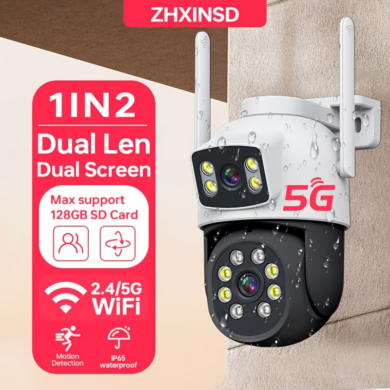 Ikki linzali PTZ xavfsizlik kamerası, 2.4/5GHz ikki diapazonli WiFi, 4MP ochiq simsiz IP kamera, 360 daraja ko'rinishdagi CCTV kamera, harakatni aniqlash, 2 tomonlama audio, ilova ogohlantirishi, bulutli saqlash (yo'q)