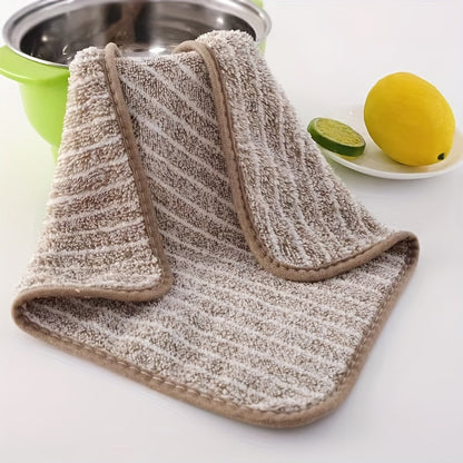 Set of 4 Ultra-Soft Bamboo Charcoal Striped Kitchen Towels - Highly Absorbent, Perfect for Non-Oil Cleaning in the Home