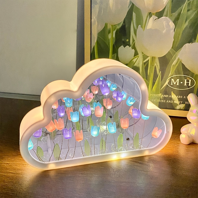 DIY Tulip Cloud Night Light Kit, Handcrafted Acrylic Material, Seasonal Decorative Craft Gift. Compact storage, assembly height under 68.58 cm.