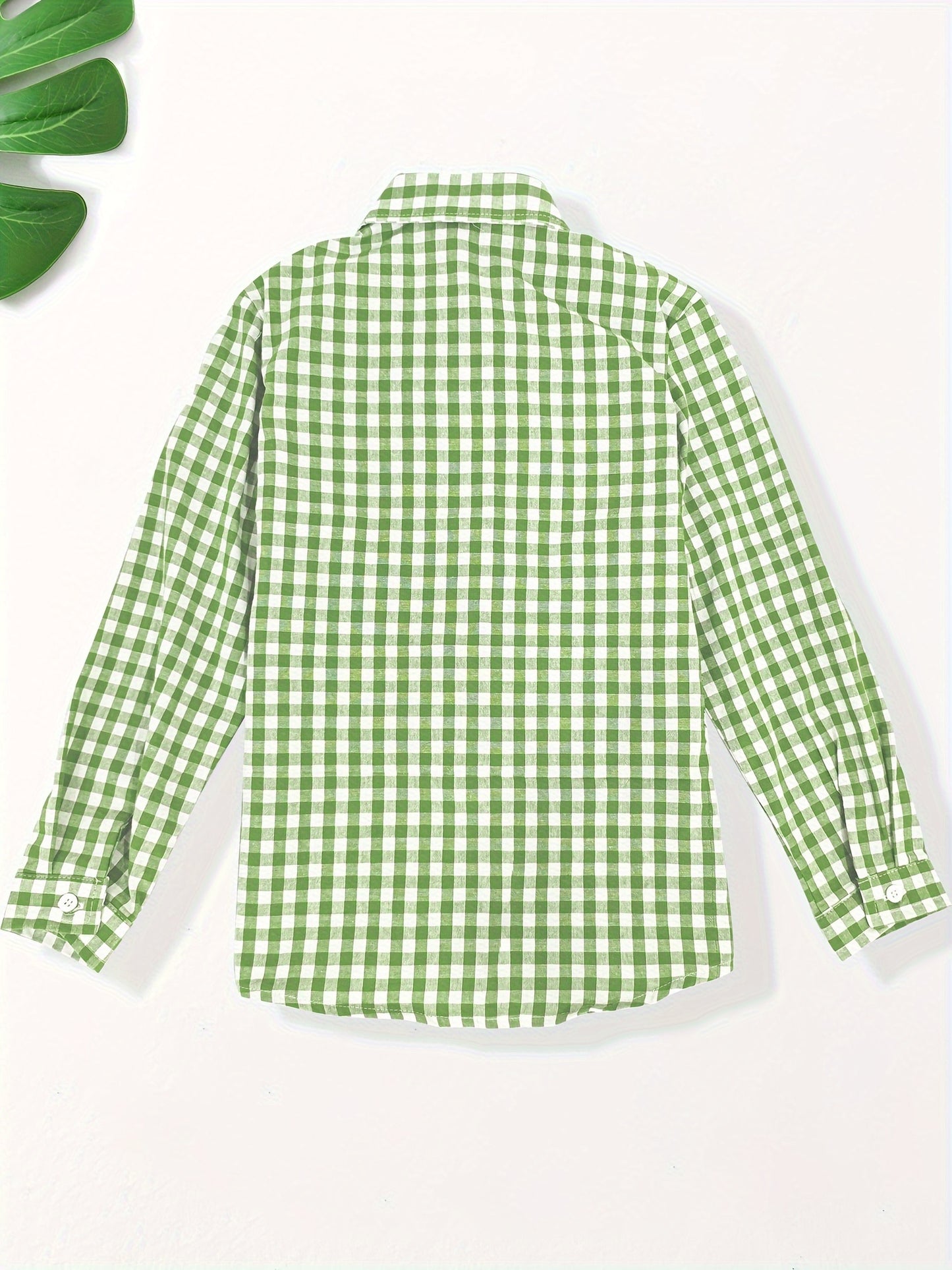 Children's preppy plaid long sleeve shirt made from 100% cotton woven fabric. Features a regular fit with lapel collar and button details. Non-stretch material suitable for boys and girls.