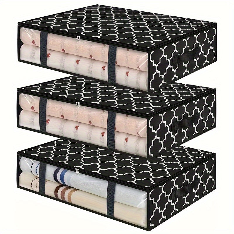 Set of 3 Foldable Quilt Storage Bags for Under Bed, Dustproof Clothes Organizer with Clear Window, Underbed Household Organizer, Closet Space-Saving Solution for Bedroom Accessories