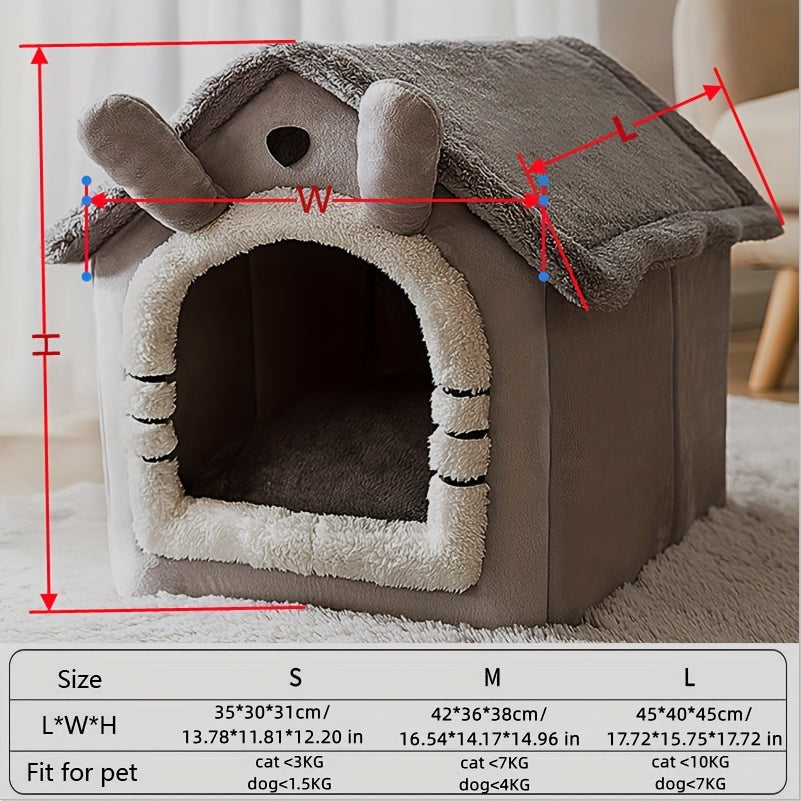 Foldable cat bed that is removable and washable, suitable for indoor use.