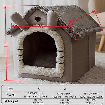 Foldable cat bed that is removable and washable, suitable for indoor use.