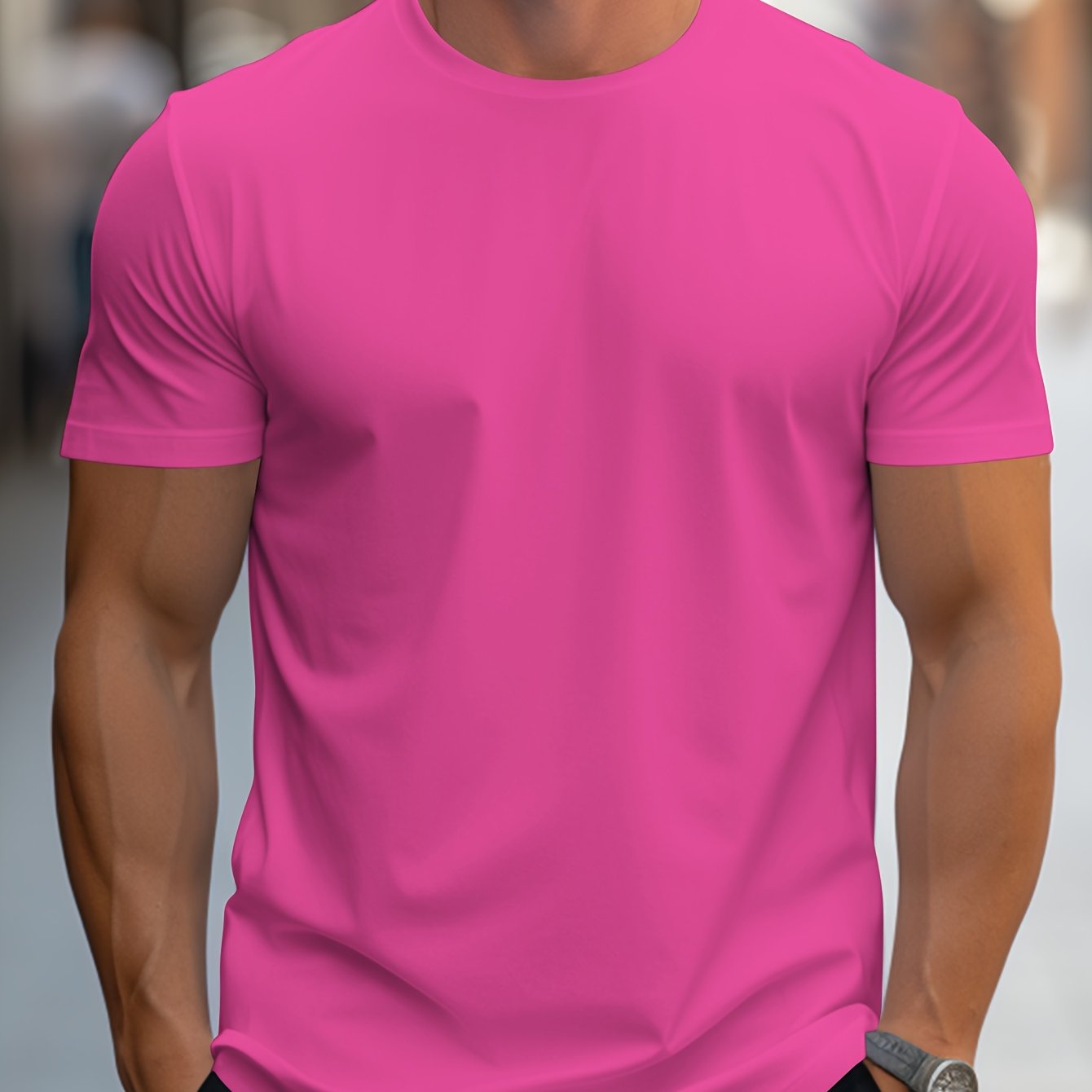 Classic Men's Round Neck Short Sleeve Tee for Spring and Summer