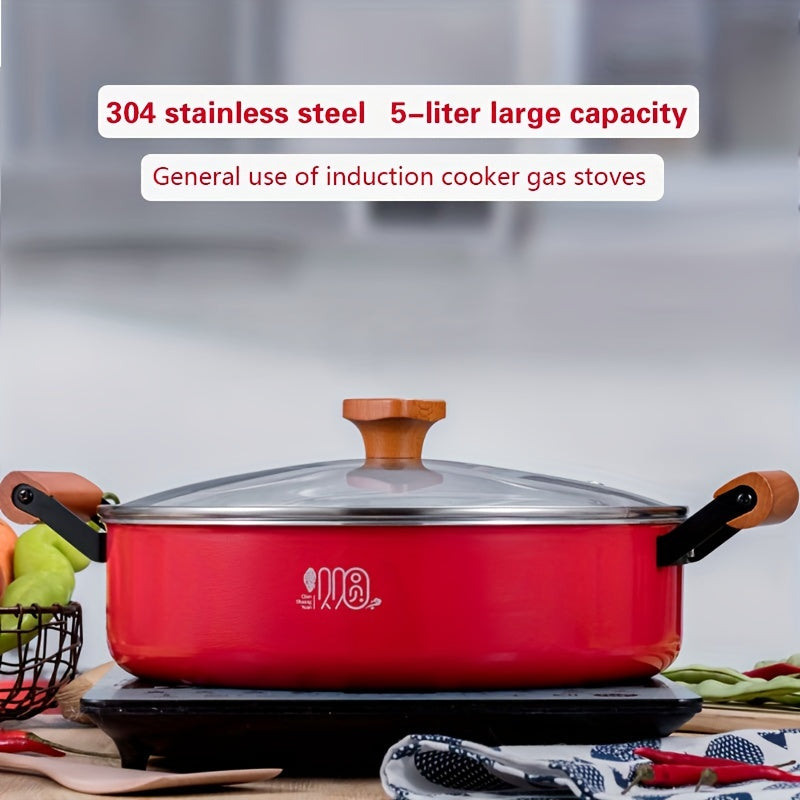 Large cooking pot made for 1 piece (approximately 5 liters), features a non-stick surface, comes with a lid and induction cooker with a wooden handle. Ideal for use on all types of stoves.