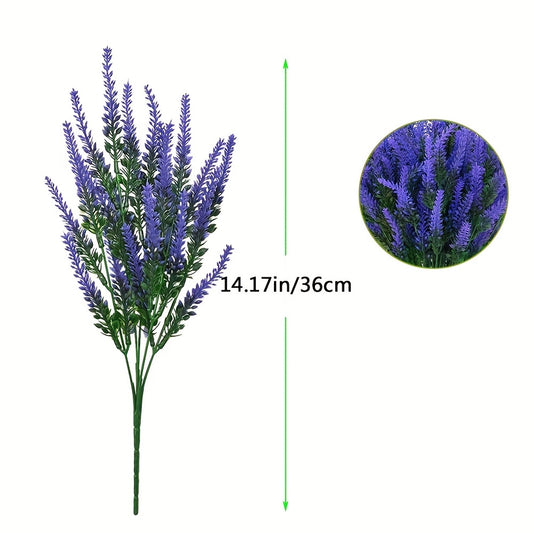 UV-resistant artificial lavender flowers in 8 bundles for outdoor garden, porch, and window box decorations.