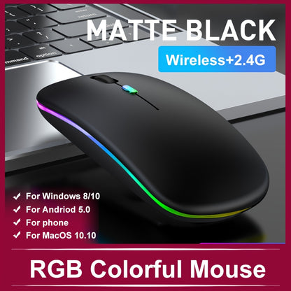 Wireless ergonomic mouse with RGB backlight, USB rechargeable, compatible with PC, laptop, and iPad. Features honeycomb design, 500mAh battery, and Windows 10 support. Great gift for gamers