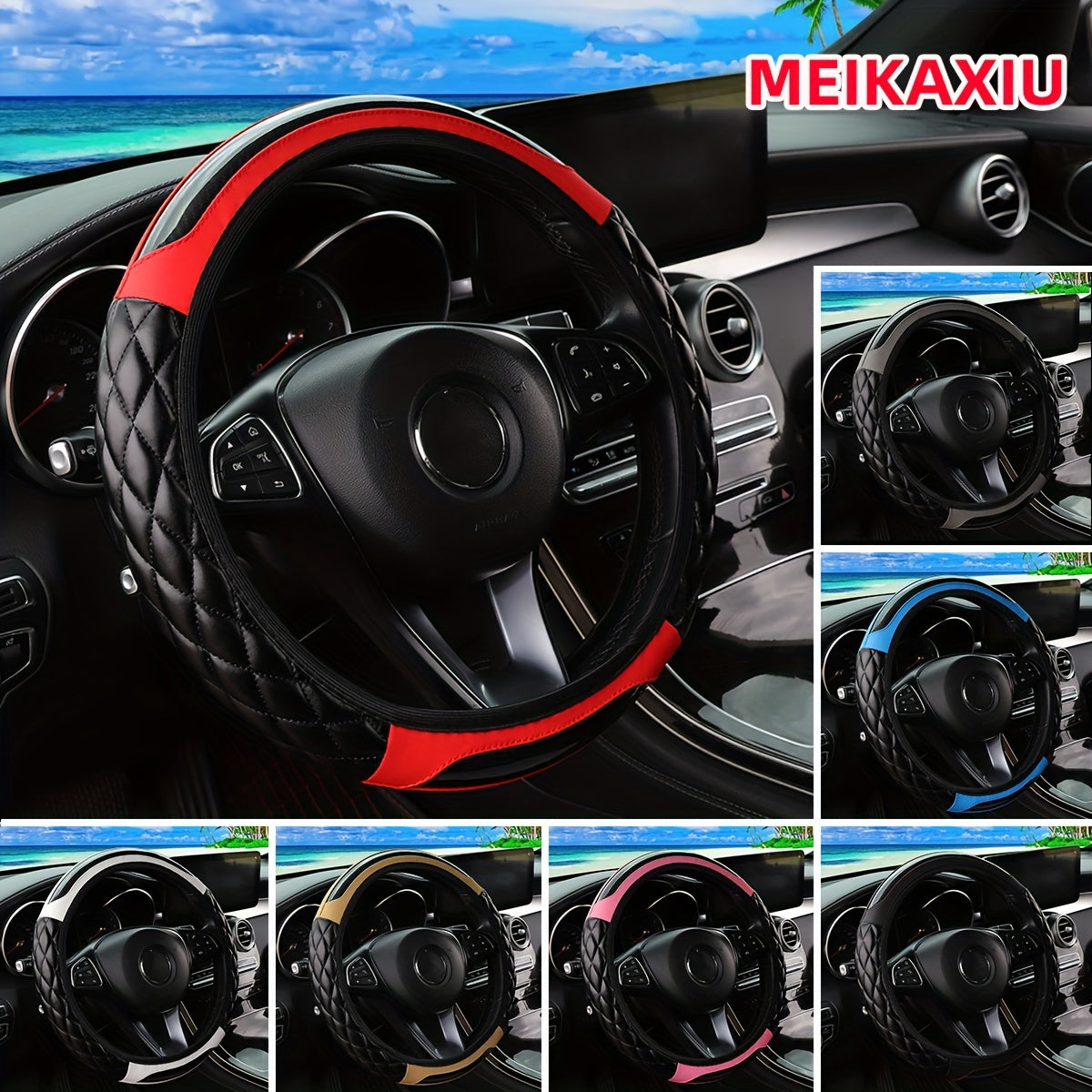 MEIKAXIU 3D Embroidered Crystal Carbon Fiber Faux Leather Steering Wheel Cover, Universal Fit for 36.83-38.1 cm, Available in 5 colors.