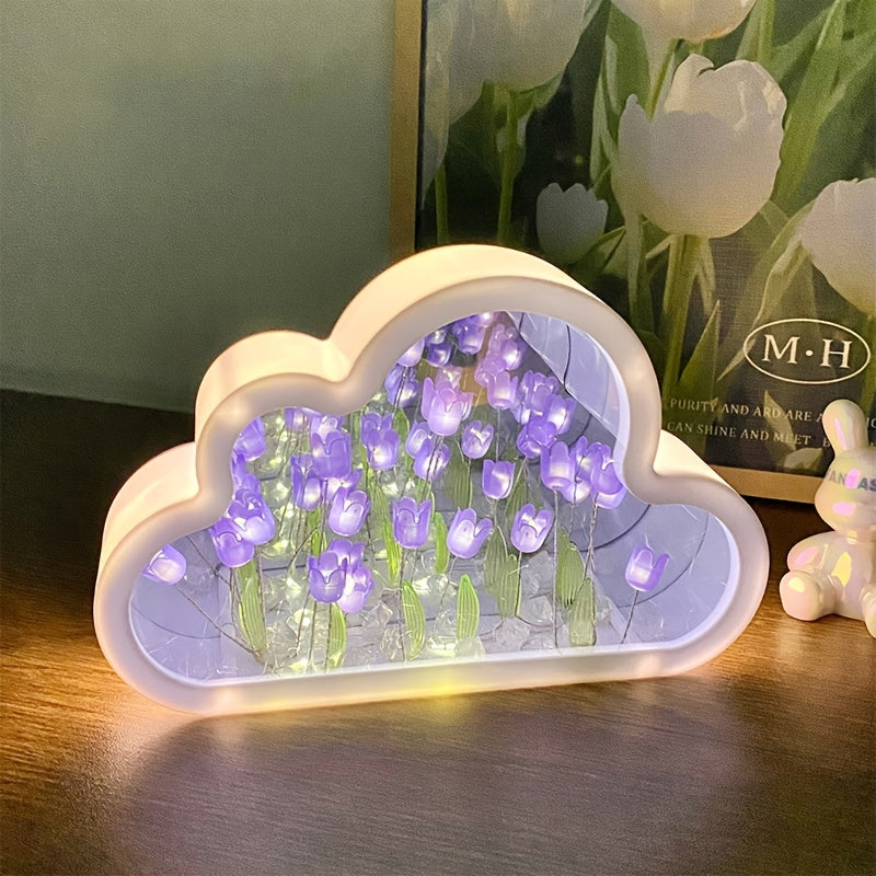 DIY Tulip Cloud Night Light Kit, Handcrafted Acrylic Material, Seasonal Decorative Craft Gift. Compact storage, assembly height under 68.58 cm.