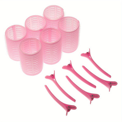 12-piece set of hot rollers with self-gripping feature, 4.0cm diameter. Suitable for long and medium short hair. Includes hair clips. Ideal for women wanting a heatless dry hair style.