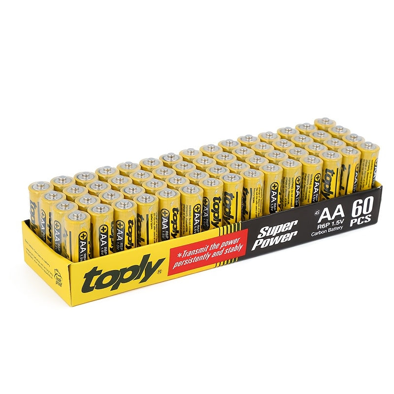 Toply 60-Pack AAA/AA Batteries, 1.5V Carbon Zinc Non-rechargeable, Compatible with various devices - Single Use