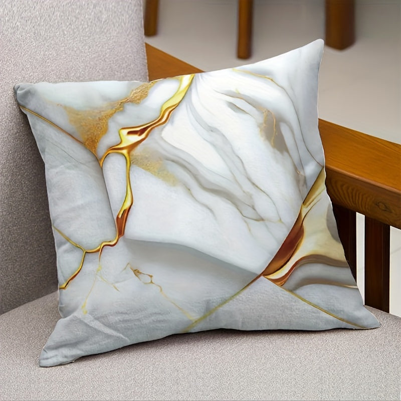 Polyester throw pillow cover with marble texture, 44.98x44.98 cm, machine washable, zipper closure, contemporary style. Double-sided design, no insert included. Ideal for various rooms.