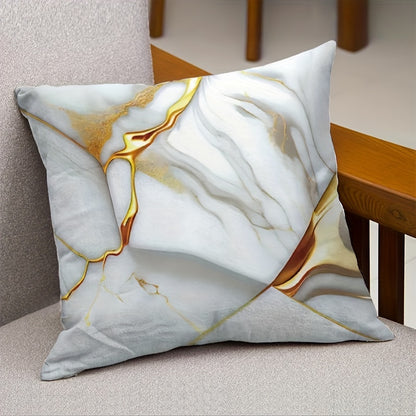 Polyester throw pillow cover with marble texture, 44.98x44.98 cm, machine washable, zipper closure, contemporary style. Double-sided design, no insert included. Ideal for various rooms.