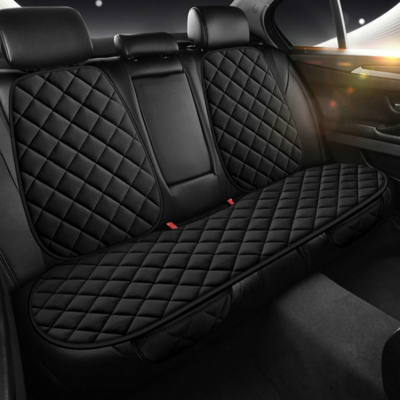 Premium knit polyester car seat cushions set of 3 with plush backrest covers, easy installation, and universal fit for multiple vehicle models.