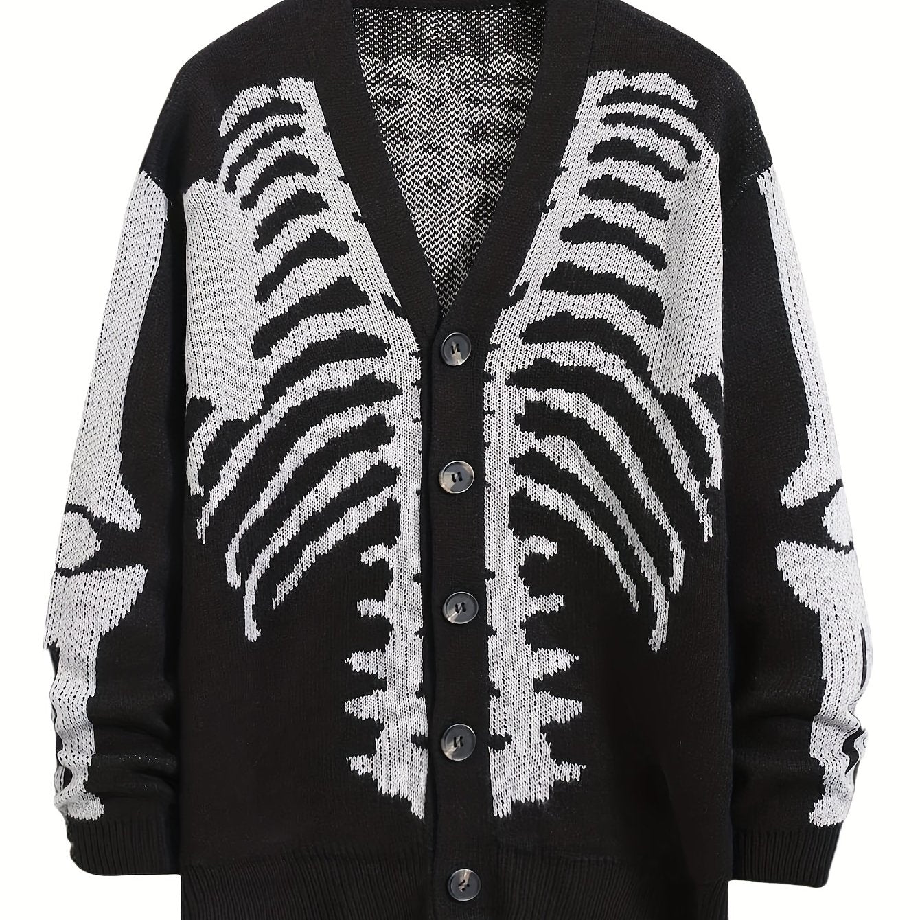 Men's Plus Size Skeleton Print Cardigan Sweaters