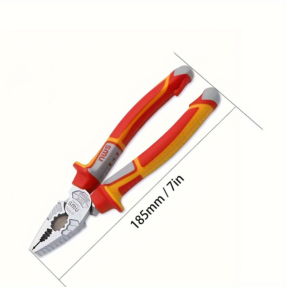 Electrician's plier with 3mm cutting capacity, non-slip grip handle, made of durable CR-V steel - wire cutters & diagonal nose plier for easy handling.