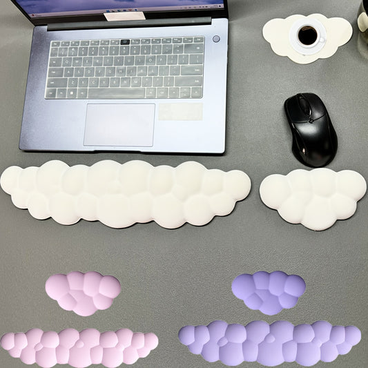 2pcs Ergonomic Memory Foam Wrist Rest with Cloud Design Comfort Support for Keyboard, Pain Relief, and Flexible Cushioning for Home Office or Gaming.