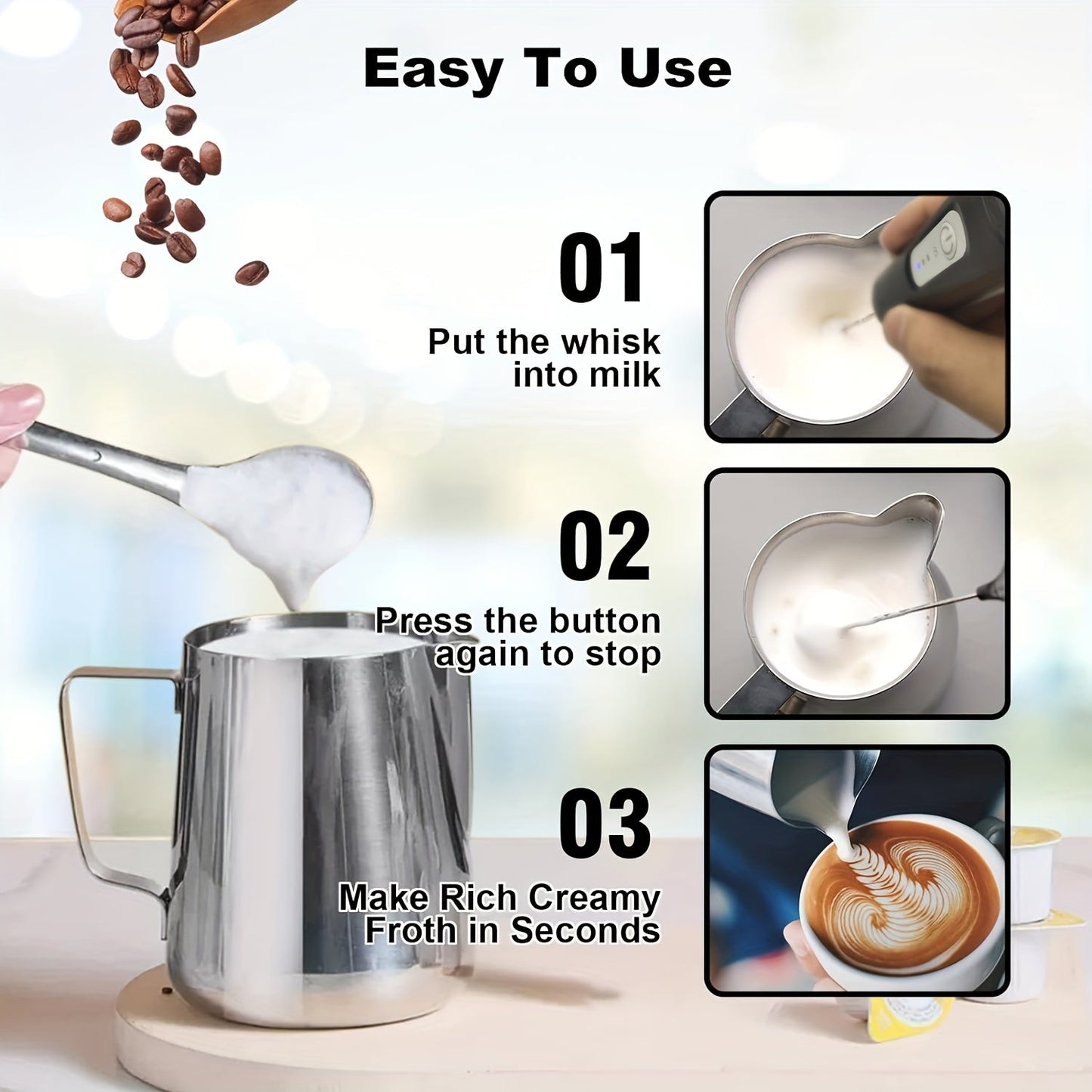 Rechargeable Milk Frother: Handheld Electric Foam Maker - 1 Piece