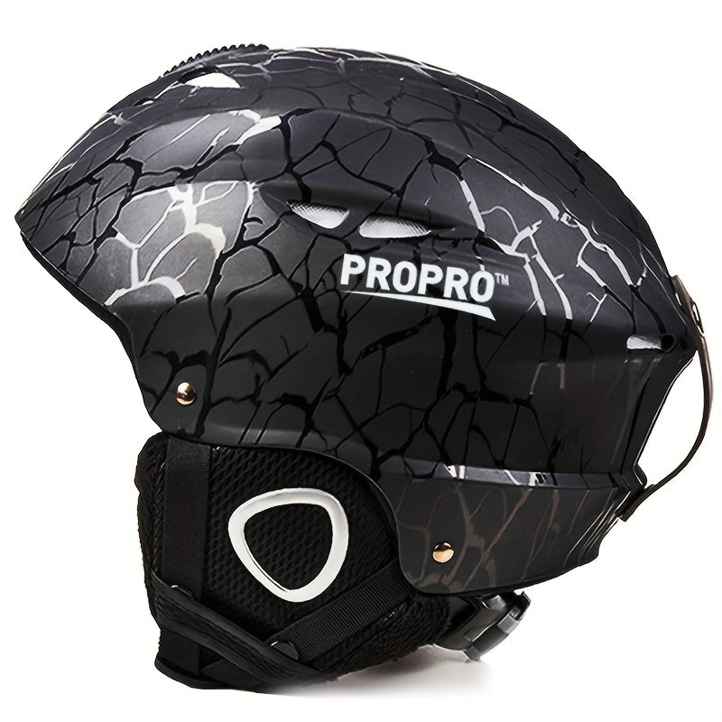 PROPRO High-Performance Ski Helmet for Men & Women: Durable PC material, integrally-molded with ventilated vents, adjustable strap, carbon fiber side panels. Includes free gift. Ideal for