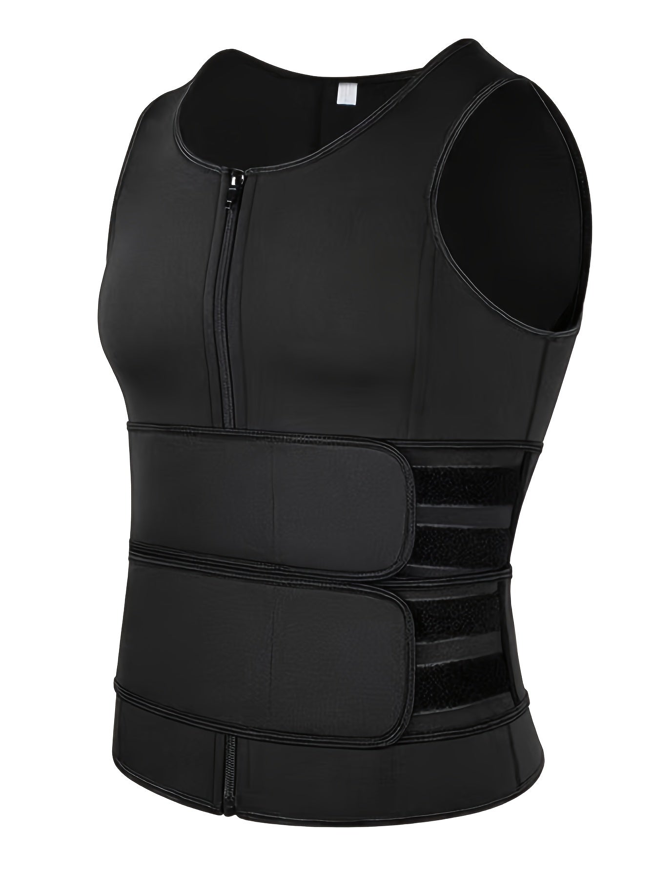 Men's Slimming Body Shaper Vest with Waist Trimmers and Zipper. Neoprene-Nylon blend, Tummy Control for Fitness. Breathable knit fabric, All-Season Wear, Waist Trainer.