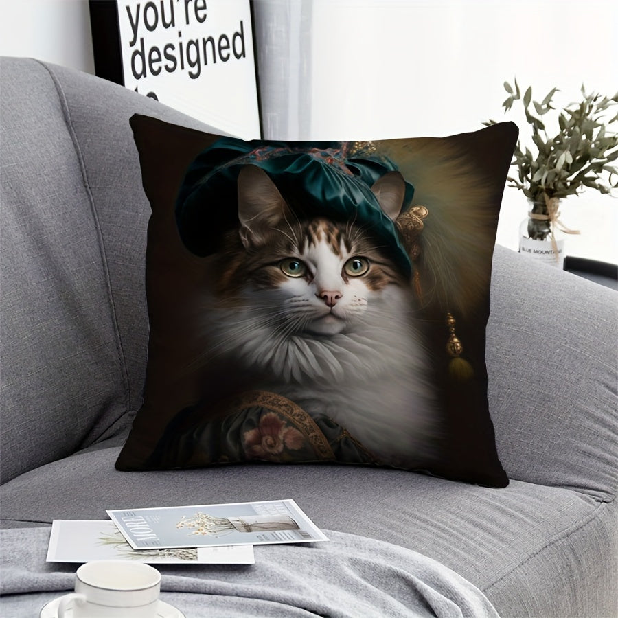 Single-sided printed peach leather velvet pillow cover featuring a cute cat design, suitable for home, car, or holiday decoration. Pillow core not included.