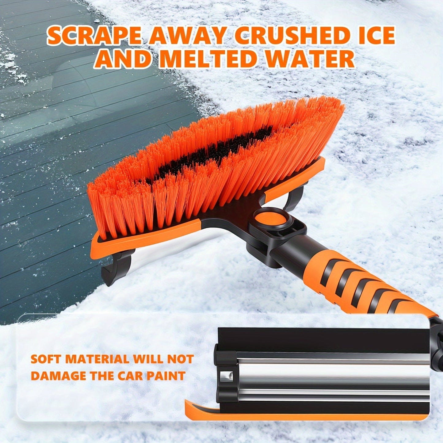 Winter Snow Broom with Extendable Snow Shovel, Car Glass Scraper, and Non-Slip Warm Gloves. PVC Soft Bristle Ice Scraping Tool for Heavy Snow. Outdoor Cleaning Accessory. Pack of 4pcs. Length: 109.98cm.